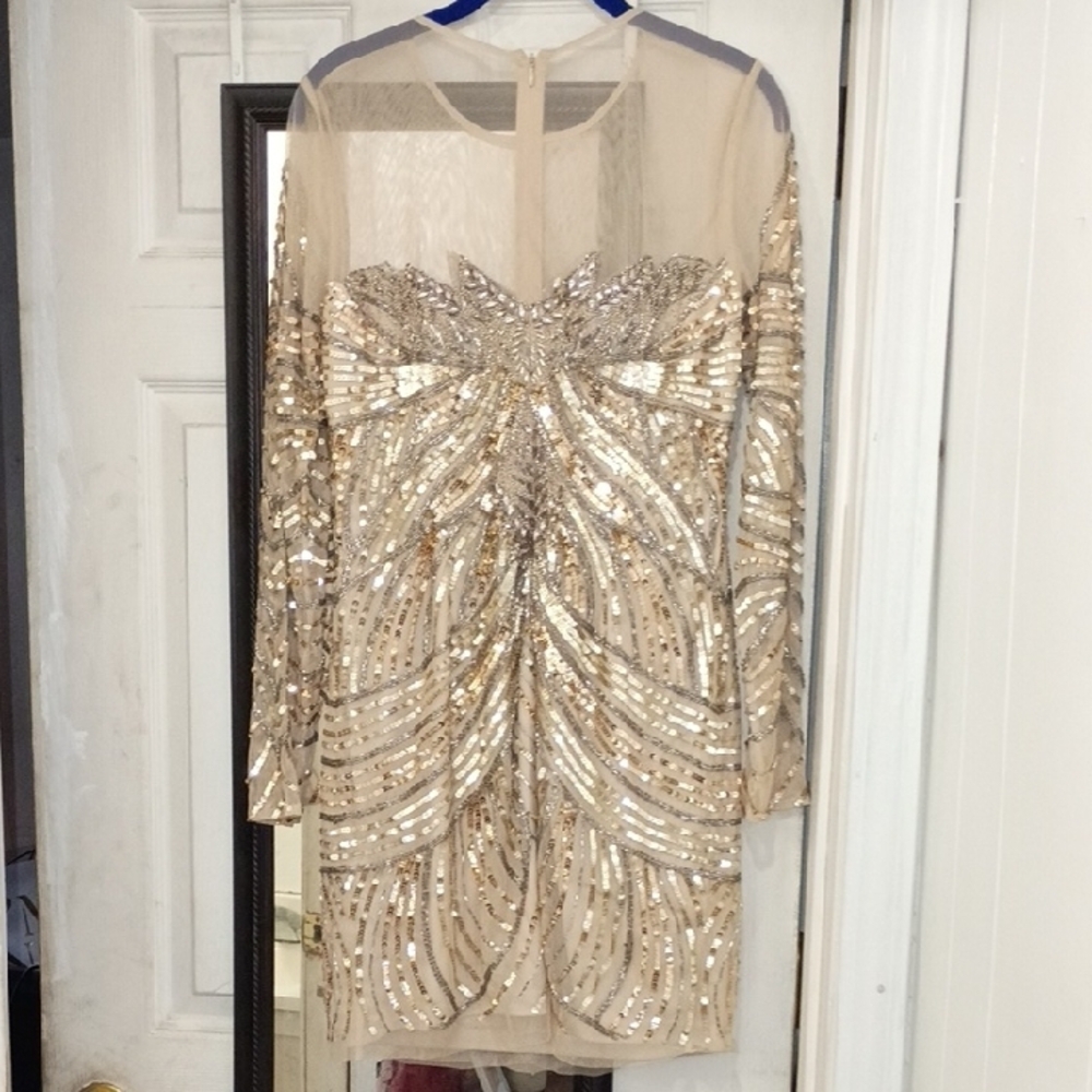Aidan by Aidan Mattox Glittering Mini Dress in Gold and Silver - Picture 6 of 6